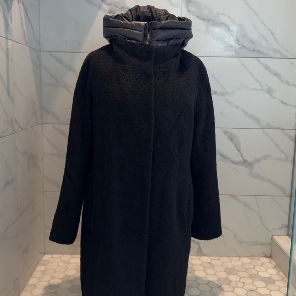 Trina Turk Black Wool Alpaca Hooded Trench Coat Women’s Size 6 | M